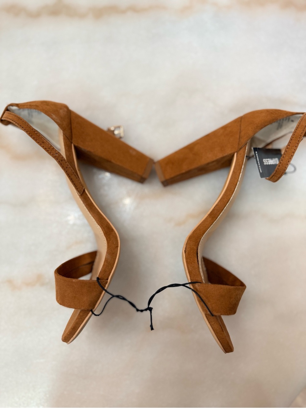 Express Tan Suede Ankle Strap Block Heels - Picture 2 of 3
